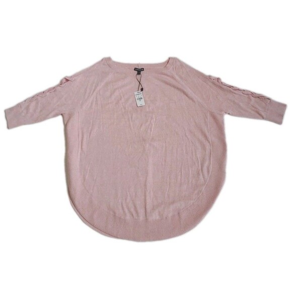 NWT Ladies Express Pink 3/4 Laced Sleeves U Bottom Hem Sweater - Picture 1 of 7
